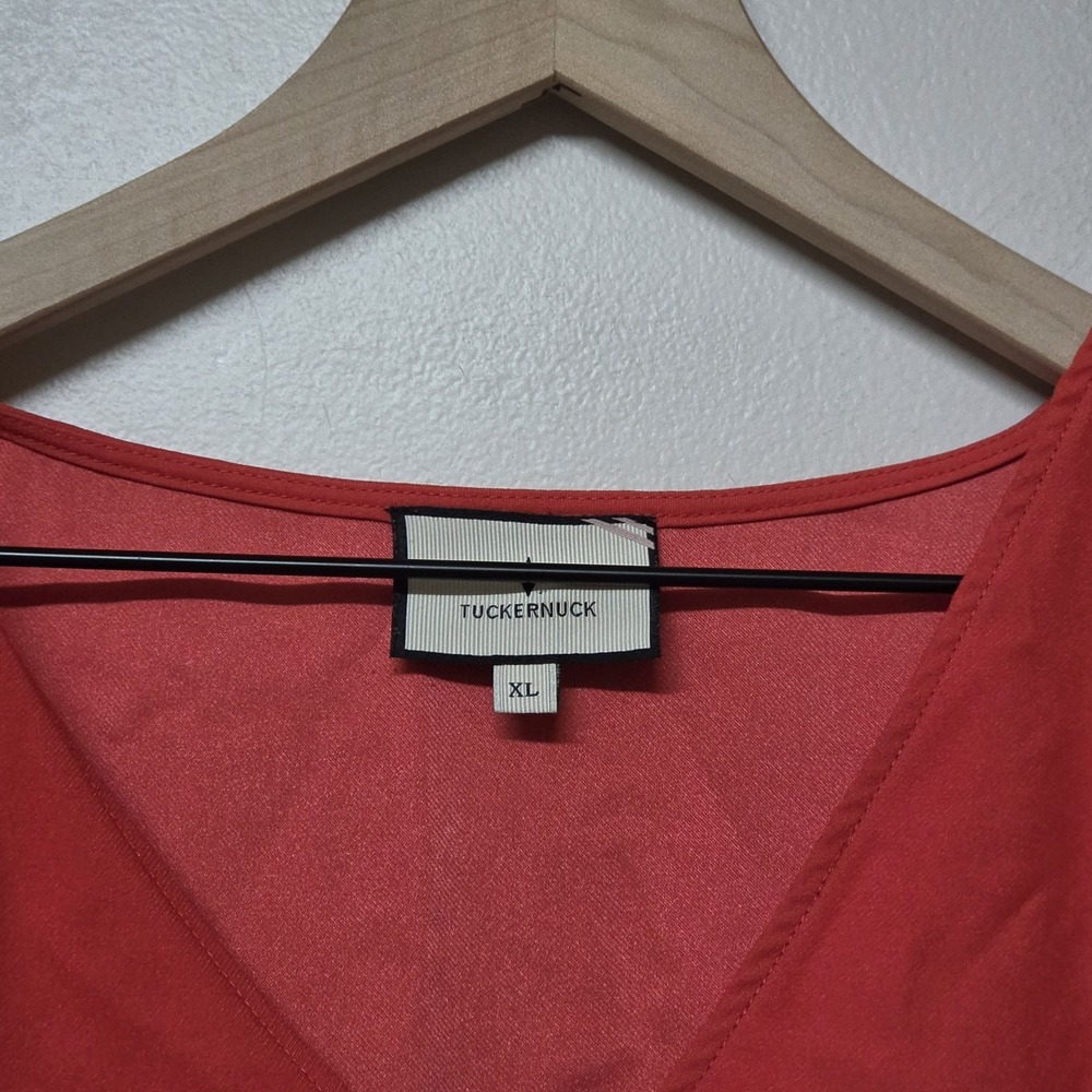 Tuckernuck Hollis Top Women XL Poppy Red V Neck Puff Sleeve Blouse Tunic - Picture 3 of 6